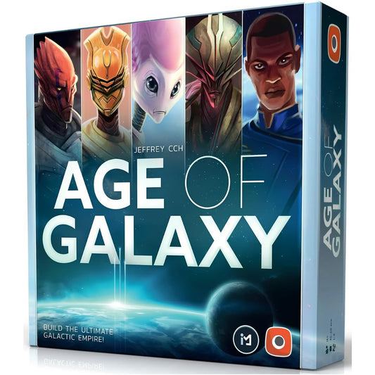 Portal Games Age of Galaxy Second Edition box front with deluxe components for quick setup.