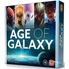 Portal Games Age of Galaxy Second Edition box front with deluxe components for quick setup.