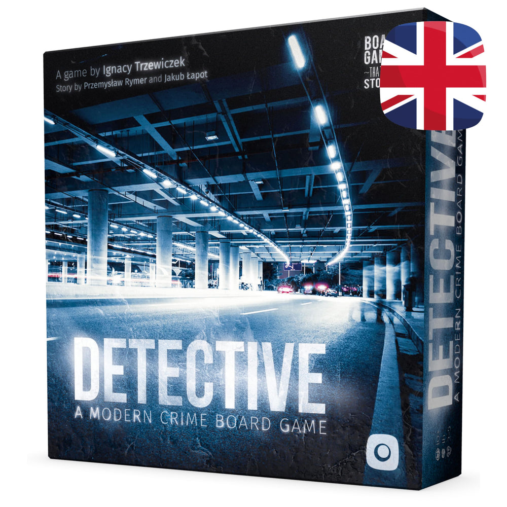 Portal Games Detective Blue components laid out for immersive planning.