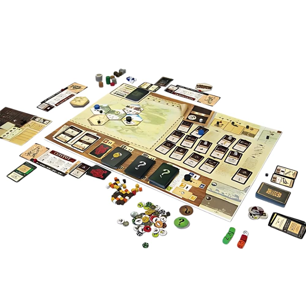 Portal Games Robinson Crusoe-tabletop setup showing components and map