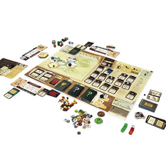 Portal Games Robinson Crusoe-tabletop setup showing components and map