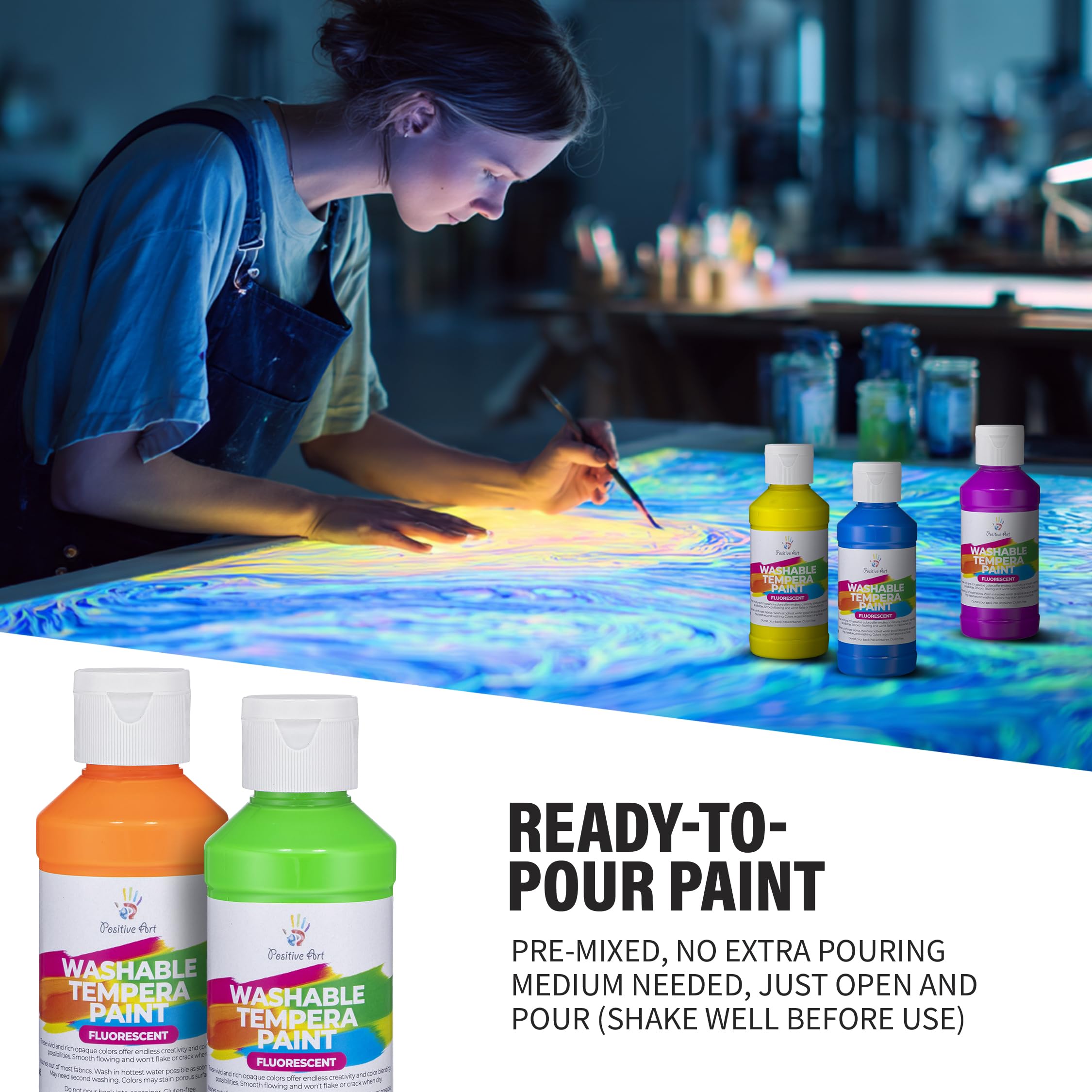 Positive Art flip-top bottles enable easy dispensing during crafts