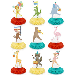 Potchen Animal Parade honeycomb centerpiece brighten safari-themed birthday tables.