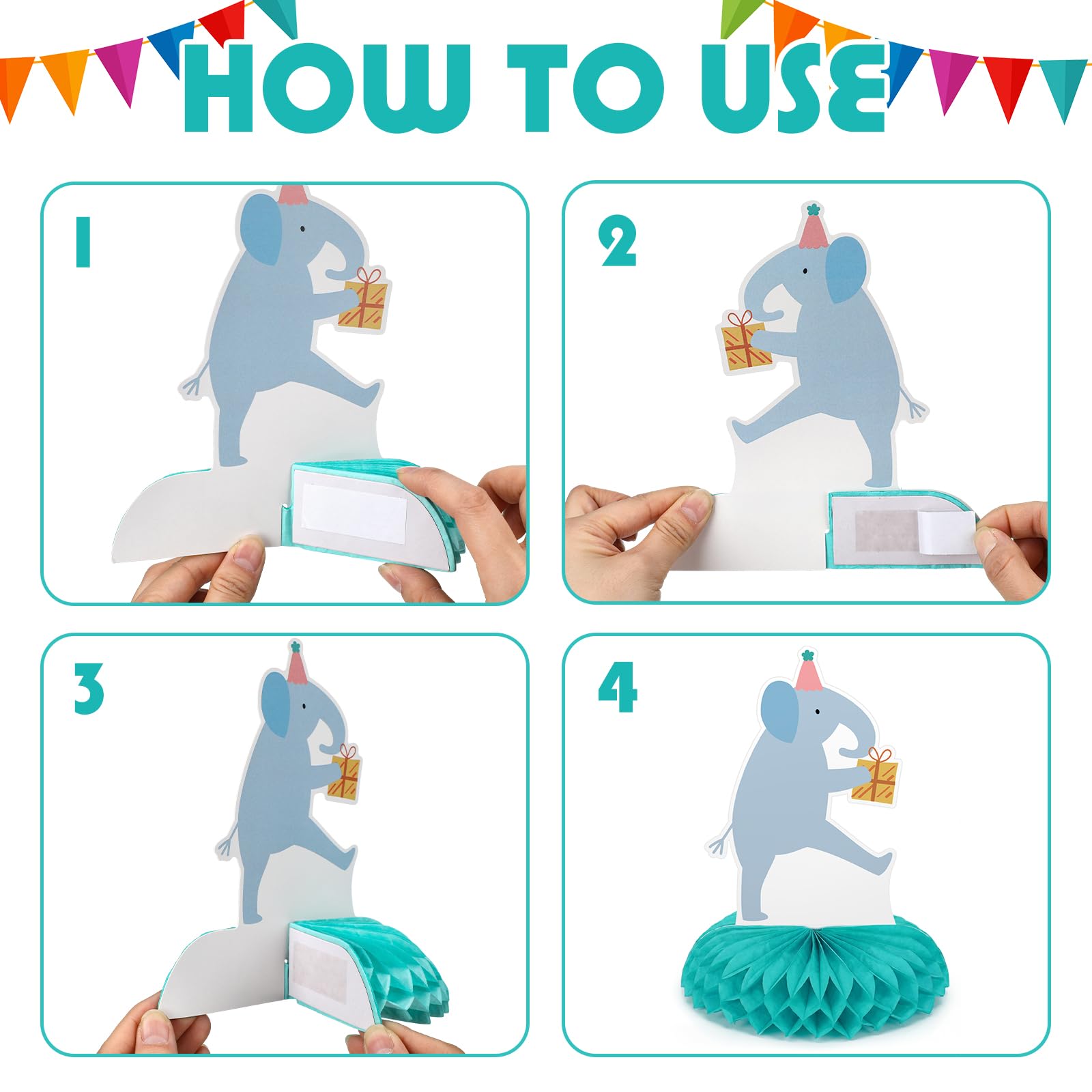 Potchen animal parade accents simplify quick party setup.