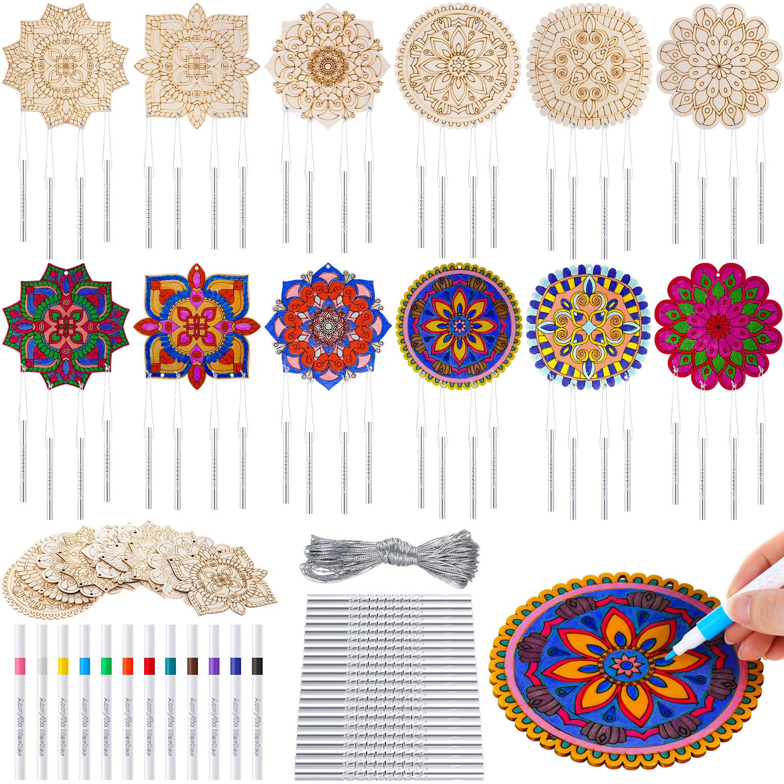 Potchen mandala wind chime piece ready for coloring and customization.
