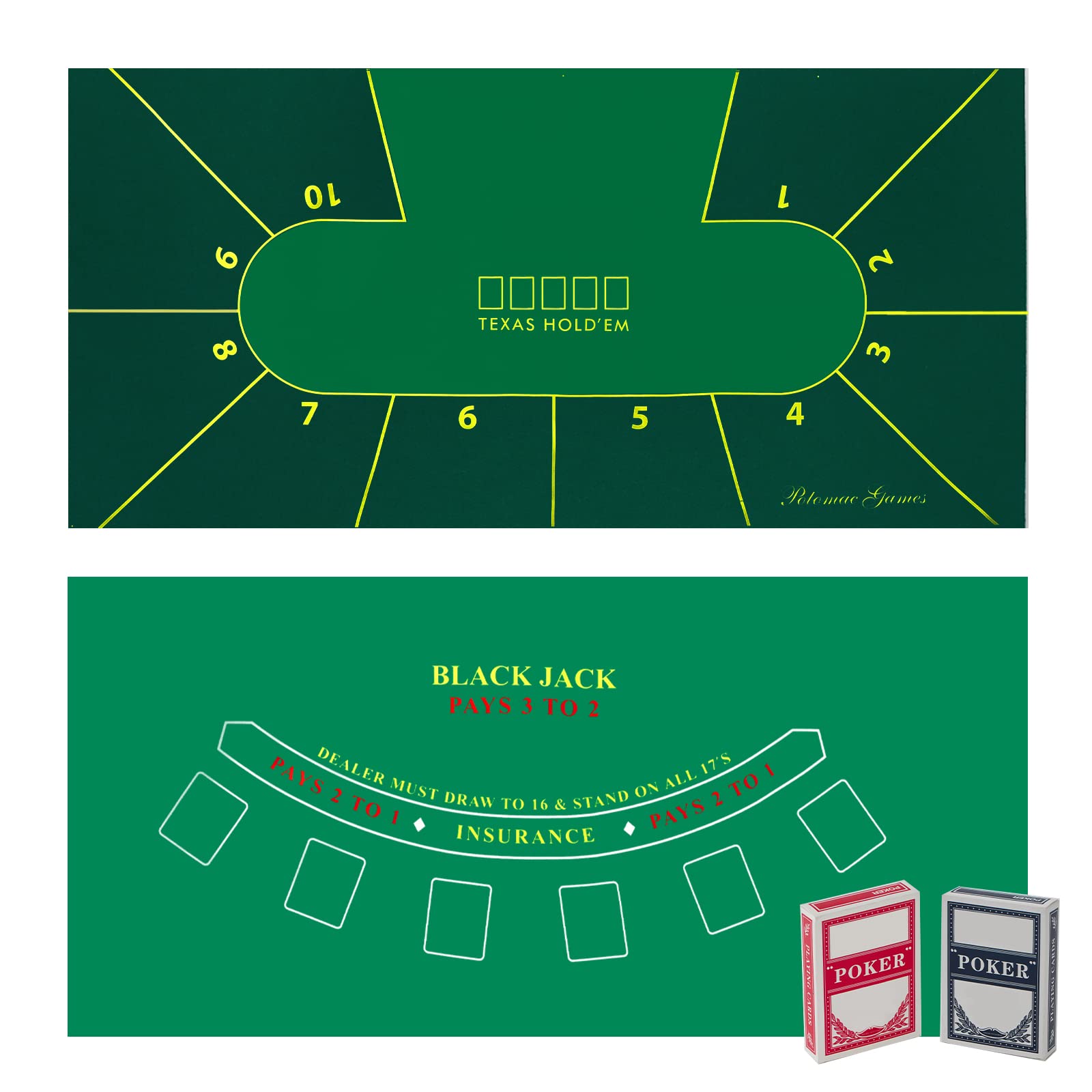 Potomac Collection dual-sided poker table topper laid out on a dining table for instant play