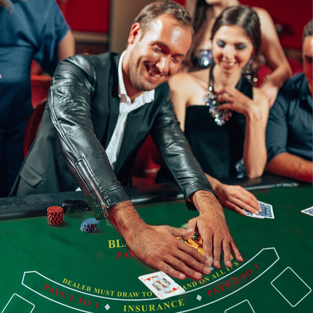 Two red and blue poker decks included for immediate dealing