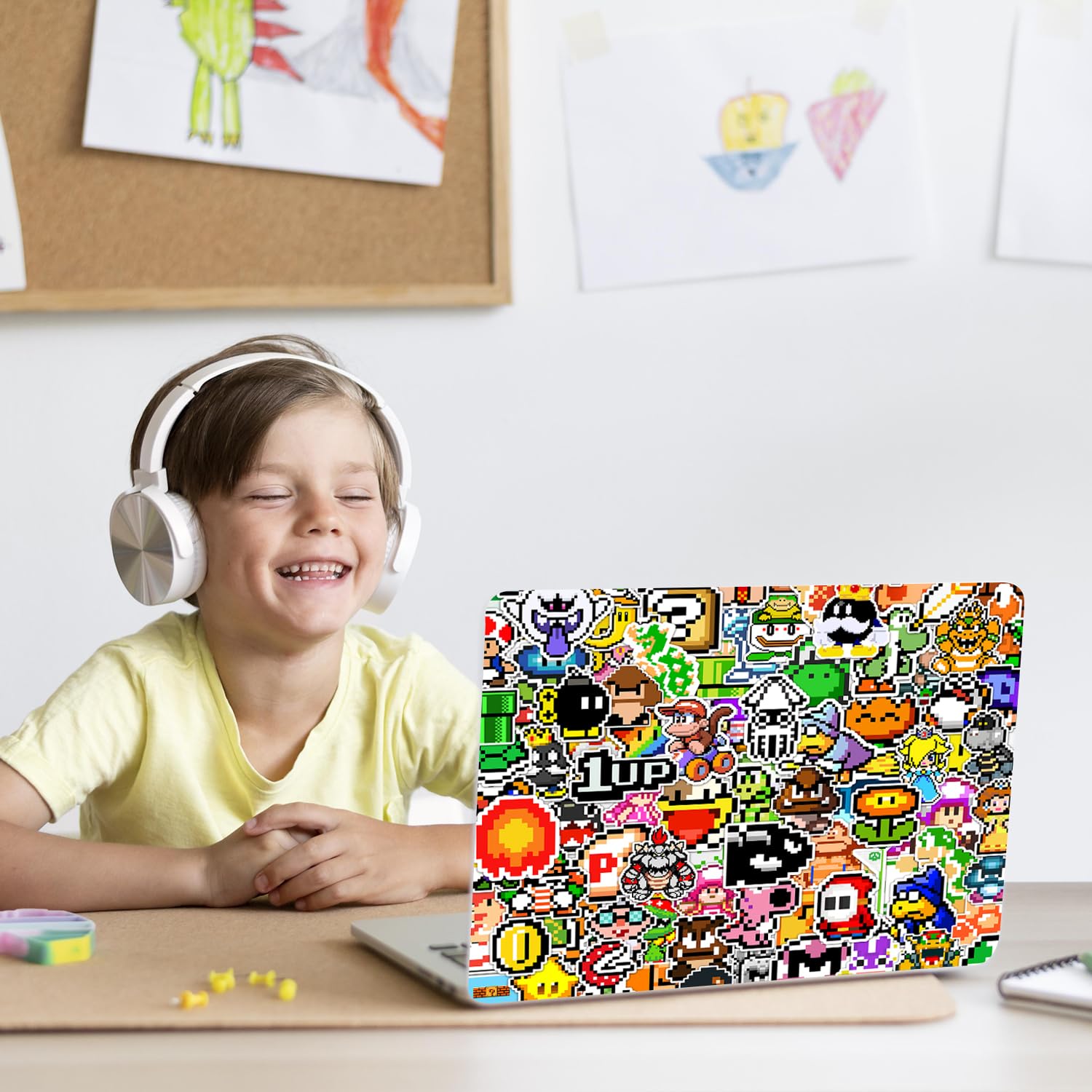 Pounchi laptop and skateboard decoration stickers—easy way to personalize gear.