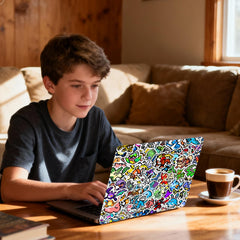Pounchi pixel art sticker set on a water bottle adds color while resisting moisture.