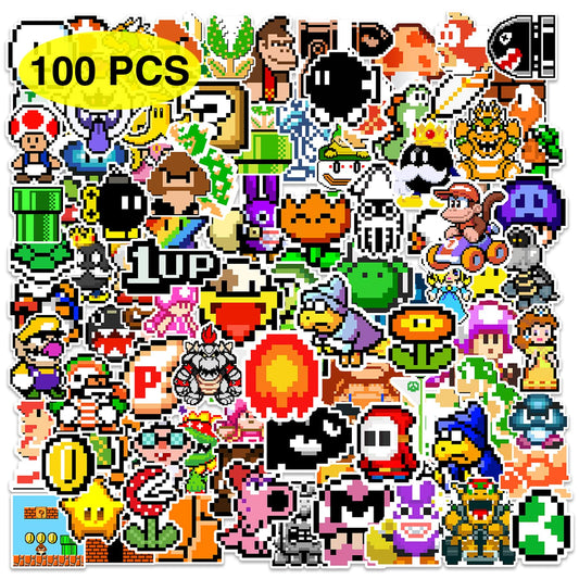 Pounchi pixel video game stickers—colorful, ideal for laptops and water bottles.