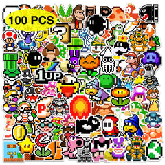 Pounchi pixel video game stickers—colorful, ideal for laptops and water bottles.