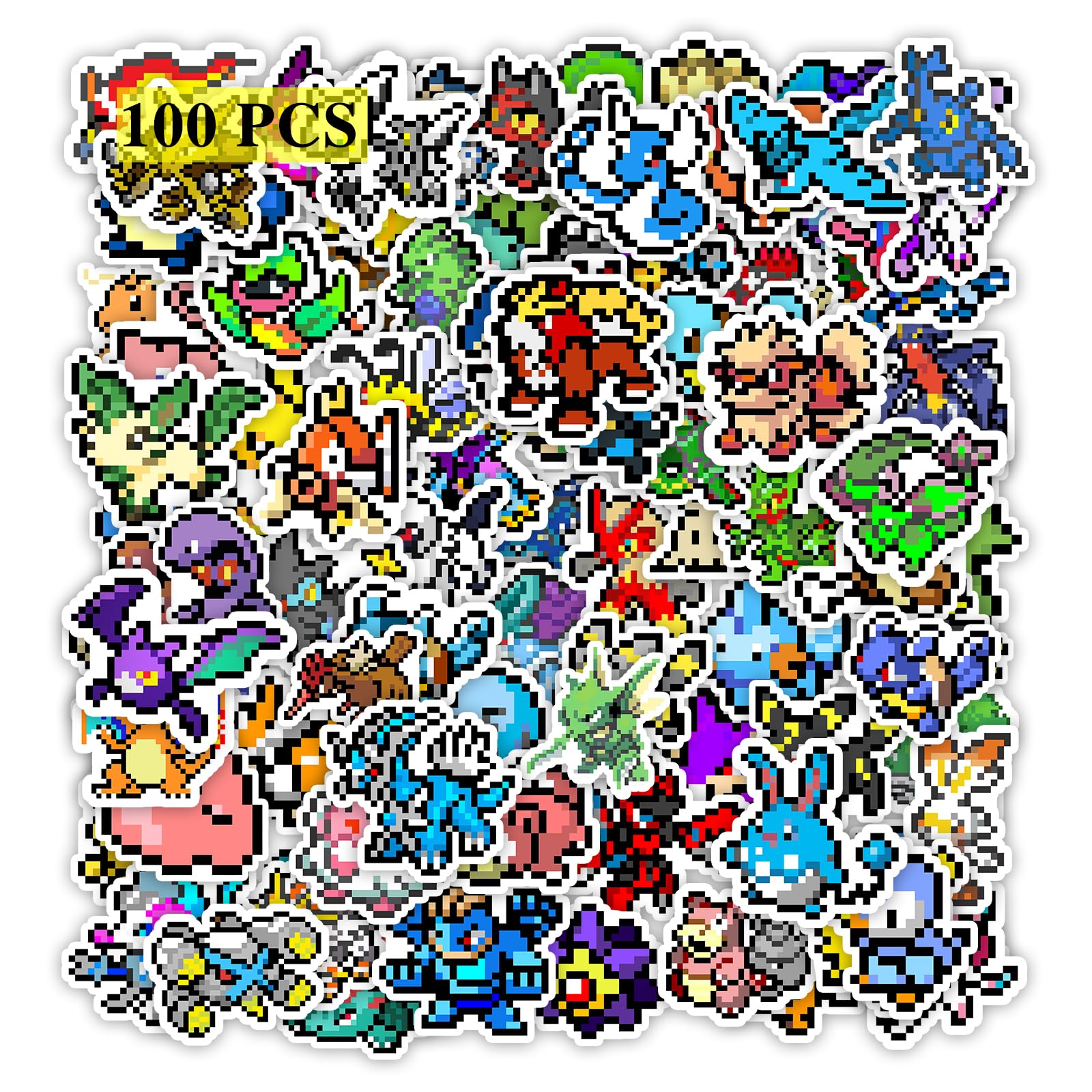 Pounchi retro video game stickers pack on a laptop for personalized style and durability.