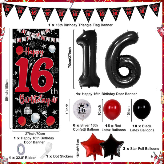 Pounira 16th birthday triangle flag banner adds festive flair to walls or windows.