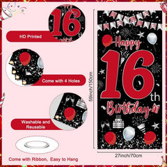 Pounira 32-inch number 16 balloon anchors the theme with a striking centerpiece