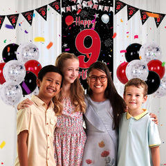 Pounira 9th birthday triangle flag banner for a vibrant party backdrop