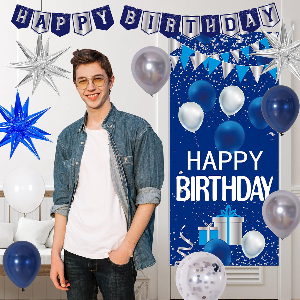 Pounira blue foil fringe backdrop brings dynamic color to photos.
