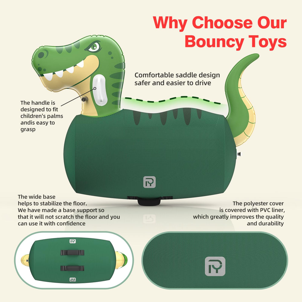 POVRYE durable vinyl dinosaur ride-on toy withstands energetic sessions.