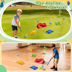 Powcava hole cup and launch pads creating a realistic mini golf setup