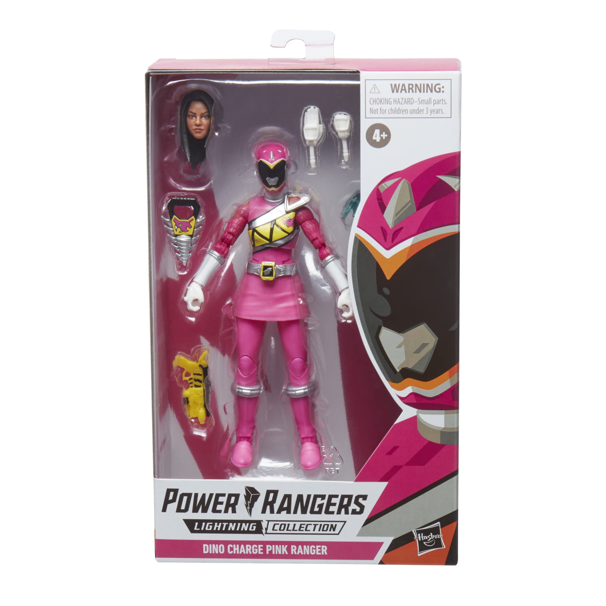 Power Rangers Dino Charge Pink Ranger helmet head included for alternate display.