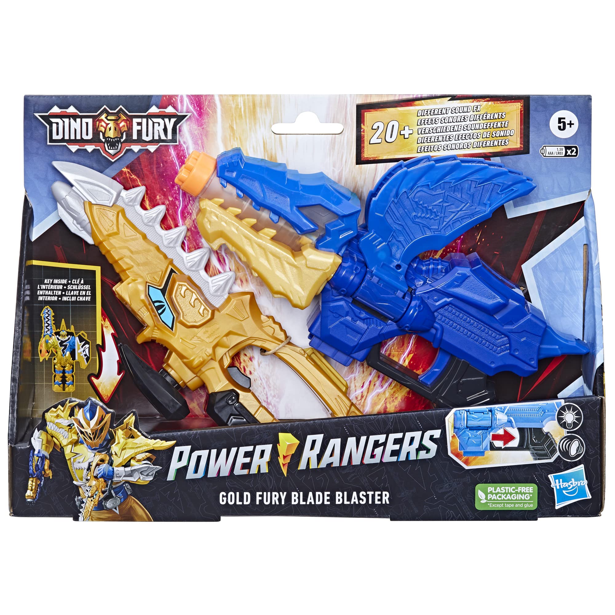 Gold Fury Blade Blaster combined pose highlighting three-in-one functionality.