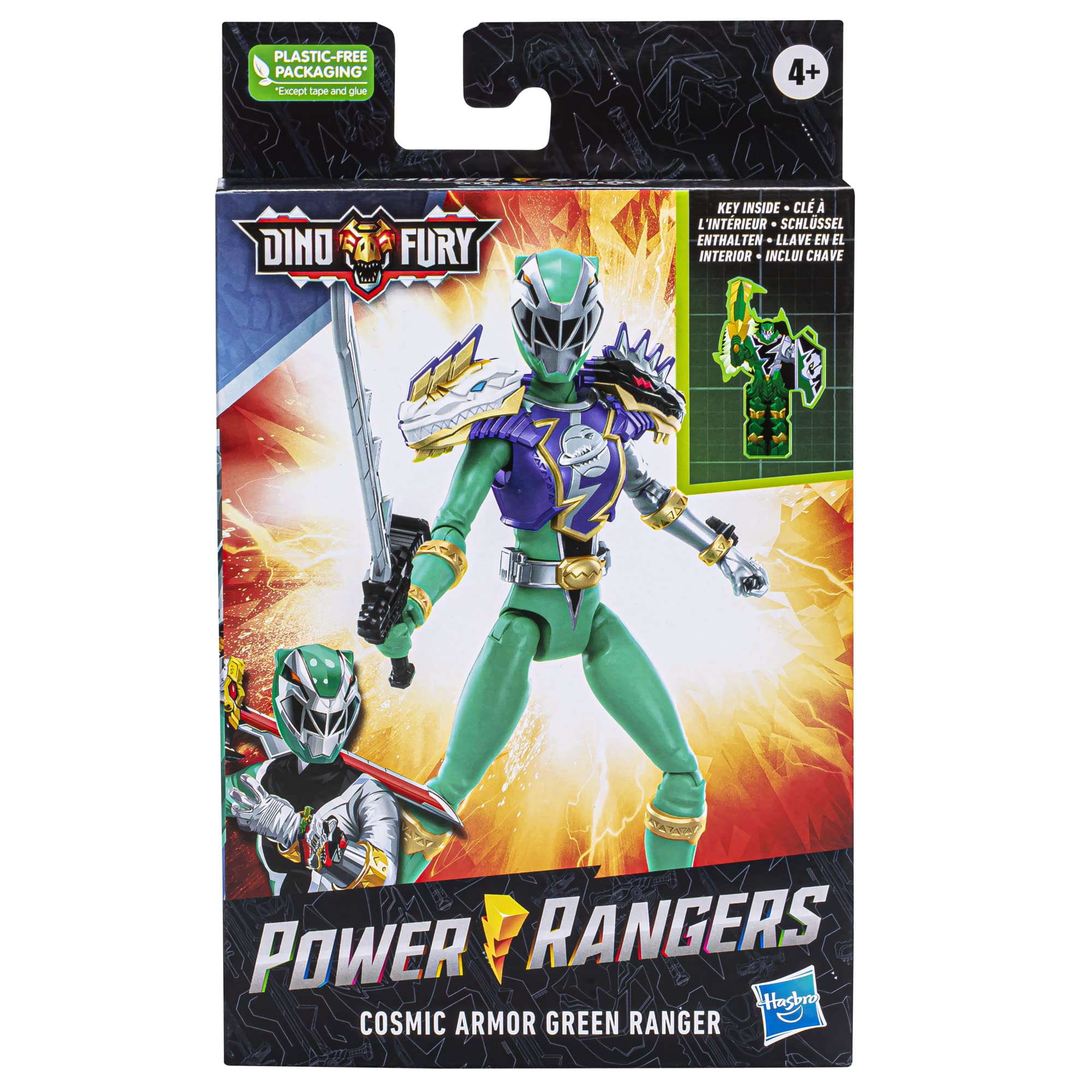 Power Rangers Dino Fury Green Ranger articulation enables dynamic combat stances.