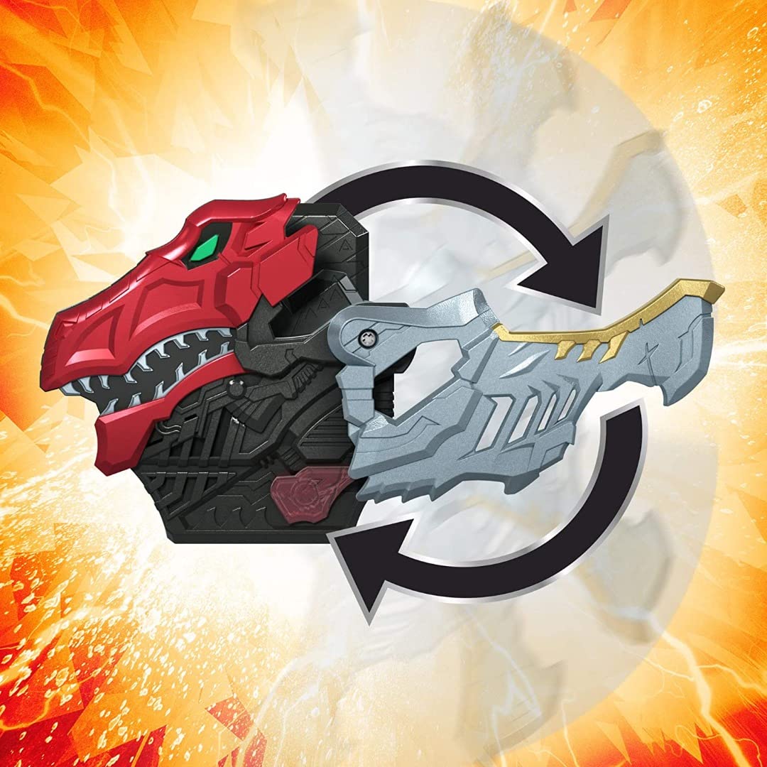 Power Rangers Dino Fury Morpher close up shows eye lights and design