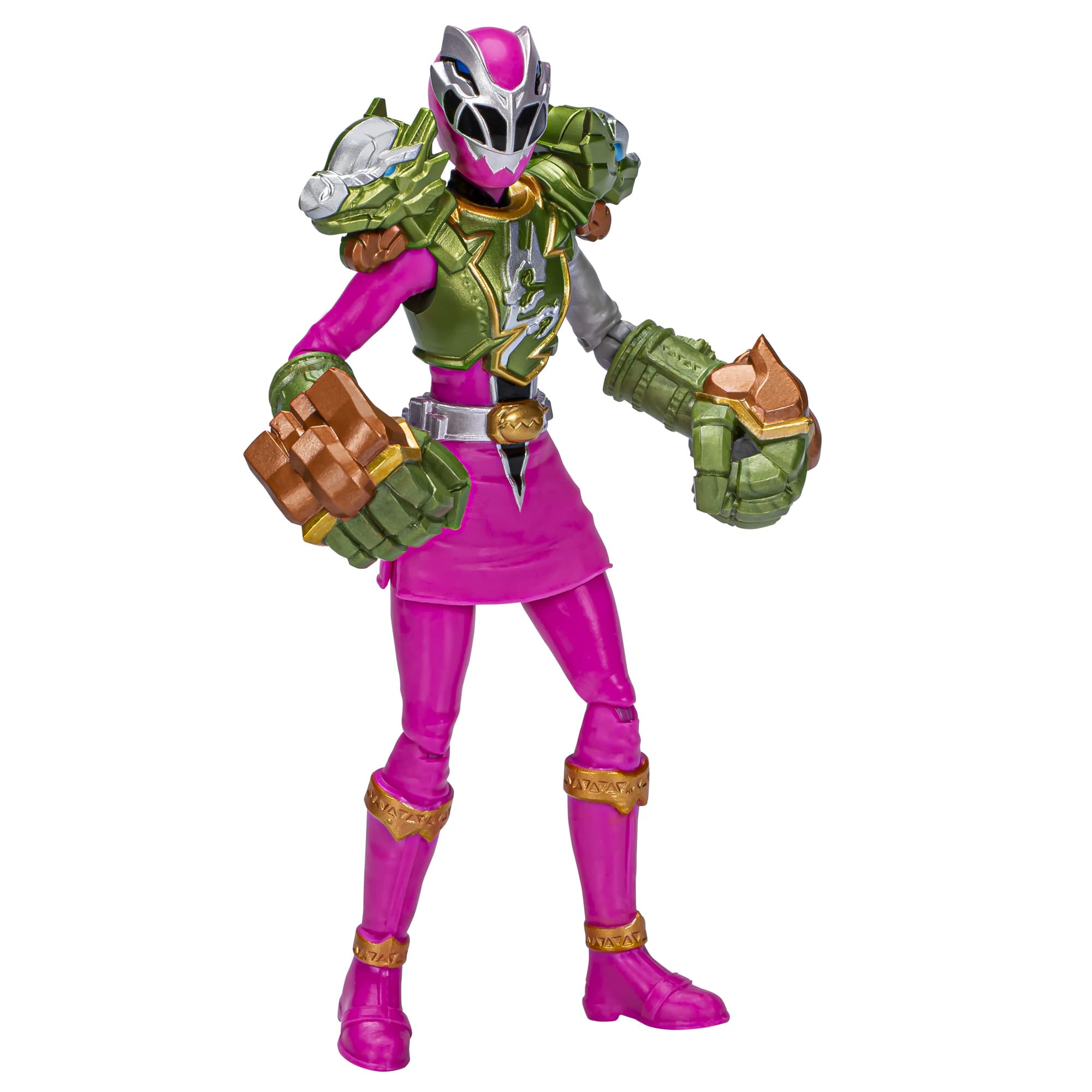 Power Rangers Dino Fury Pink Ranger figure with weapon accessory for imaginative play.