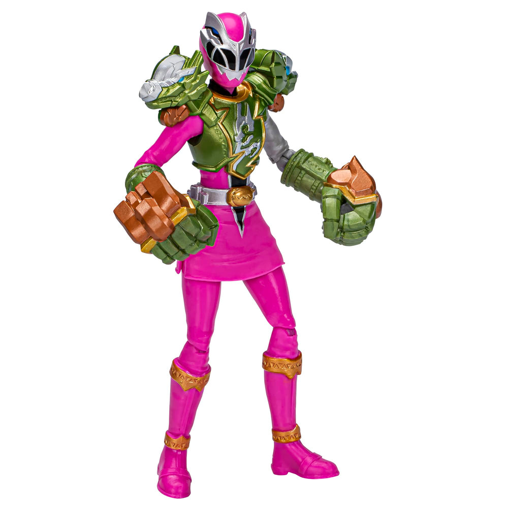 Power Rangers Dino Fury Pink Ranger figure with weapon accessory for imaginative play.