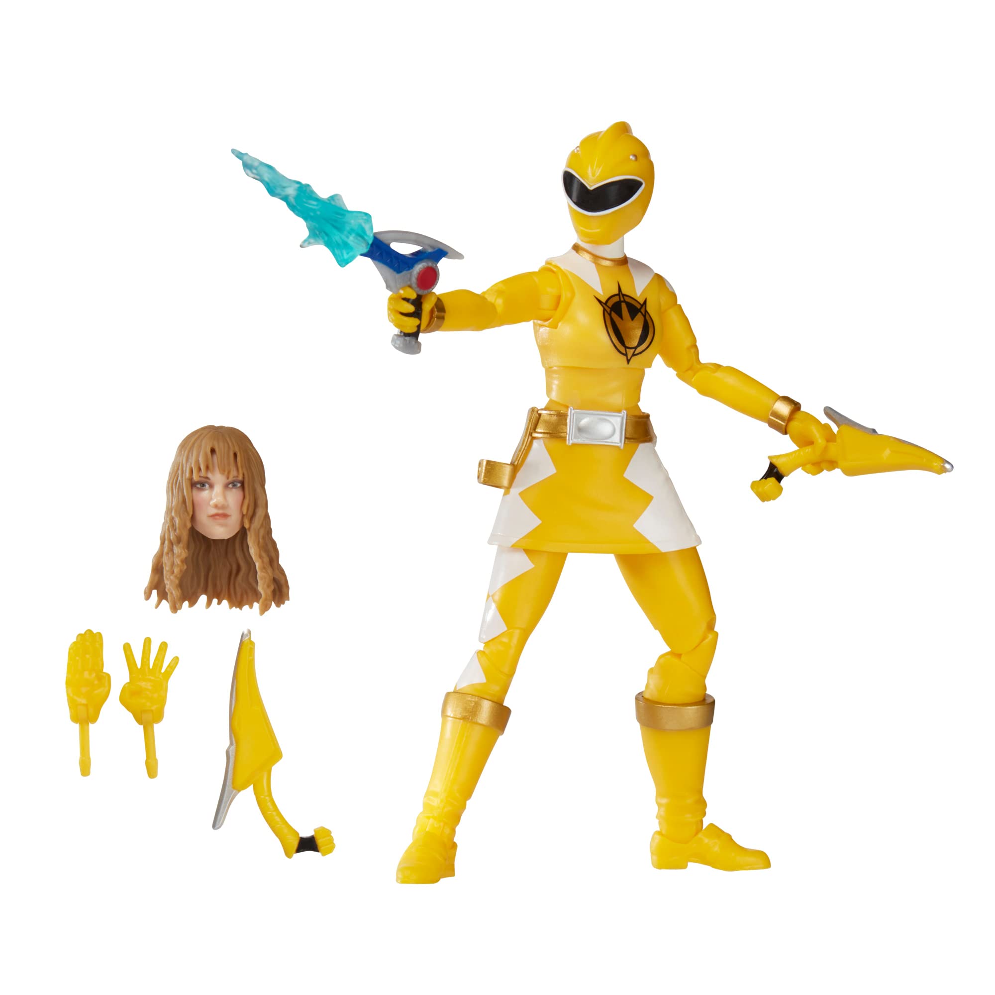 Power Rangers Dino Thunder Yellow Ranger figure front view with premium paint and poseable joints.