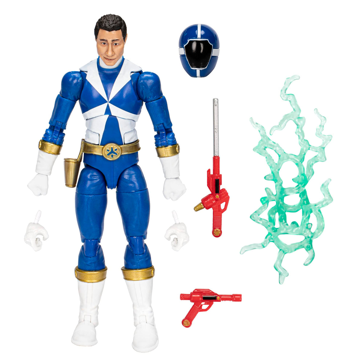 Power Rangers Lightning Collection Blue Ranger figure front view with premium paint and poseable details