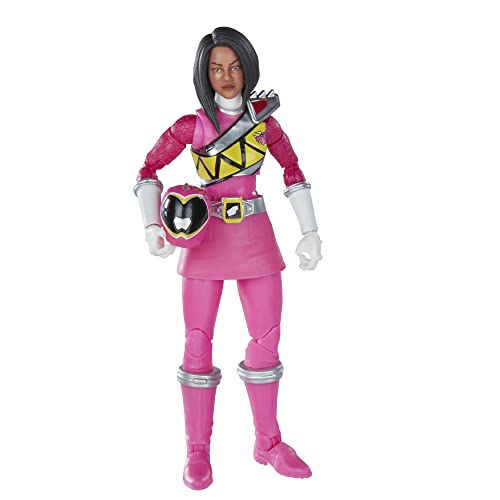 Power Rangers Lightning Collection display setup with Dino Charge Pink Ranger and accessories.