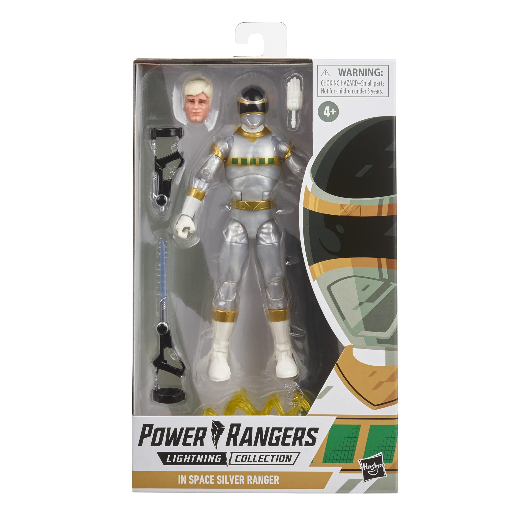 Power Rangers Space Silver Ranger with blaster mode for action-ready display.
