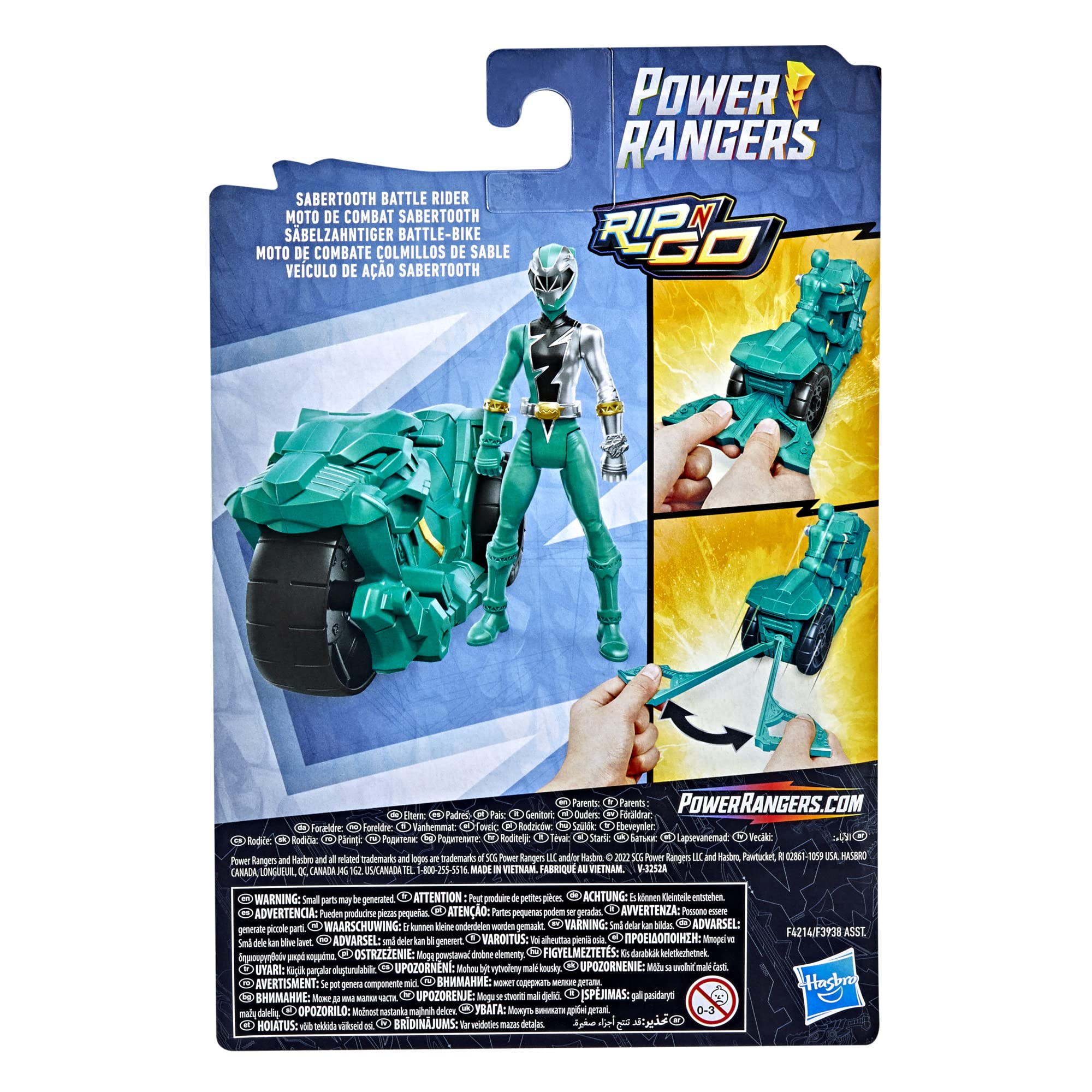 Power Rangers split-cord mechanism adds authentic speed to play.