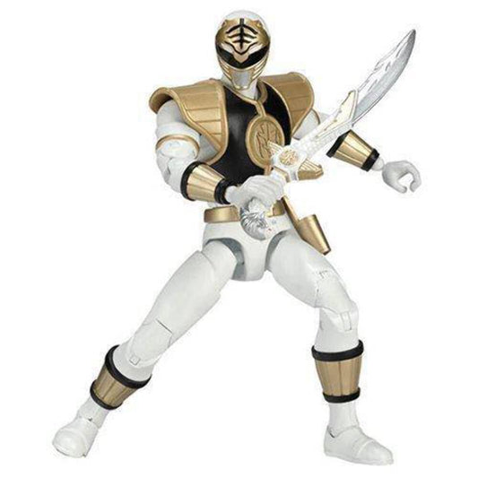 Power Rangers White Ranger figure front view with show-accurate detailing for display.