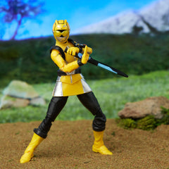 Power Rangers Yellow Ranger display on a shelf with vibrant color