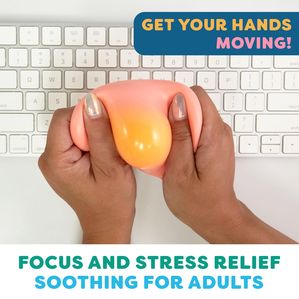 Power Your Fun Arggh Calm blue color-changing mini stress ball to ease tension.