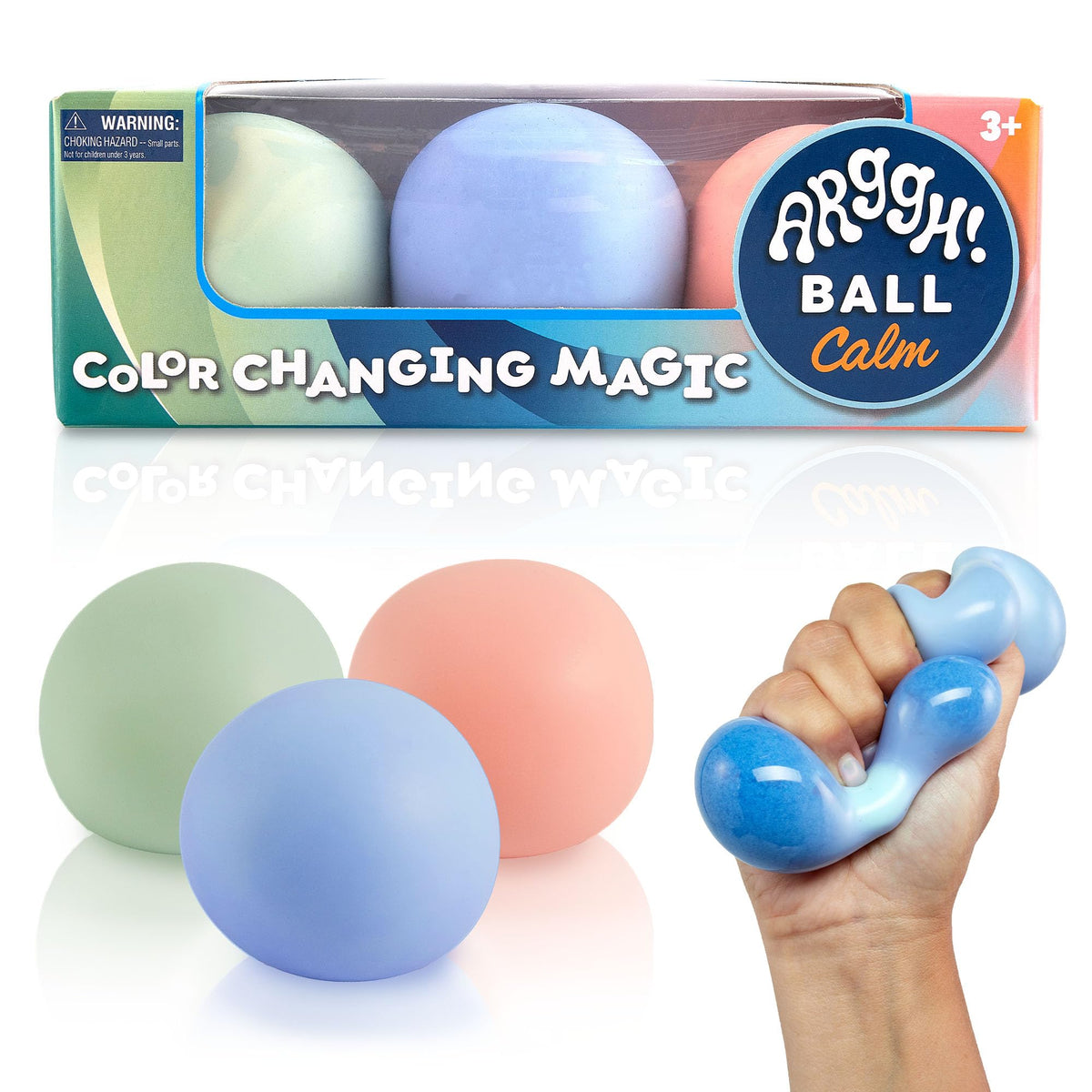 Power Your Fun Arggh Calm green color-changing mini stress ball for focus and calm.