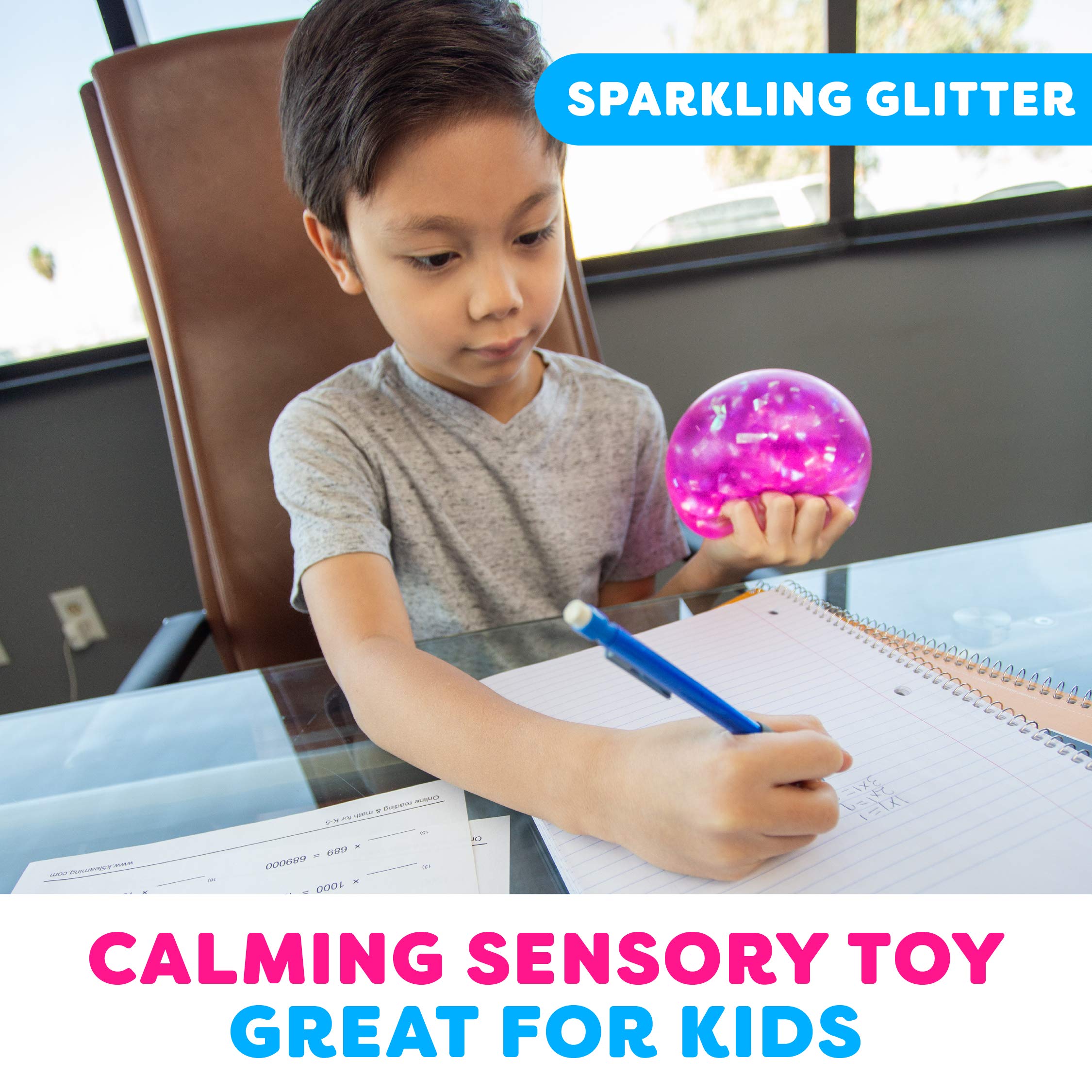 Power Your Fun Arggh glitter stress ball on a desk scene as a concentration aid