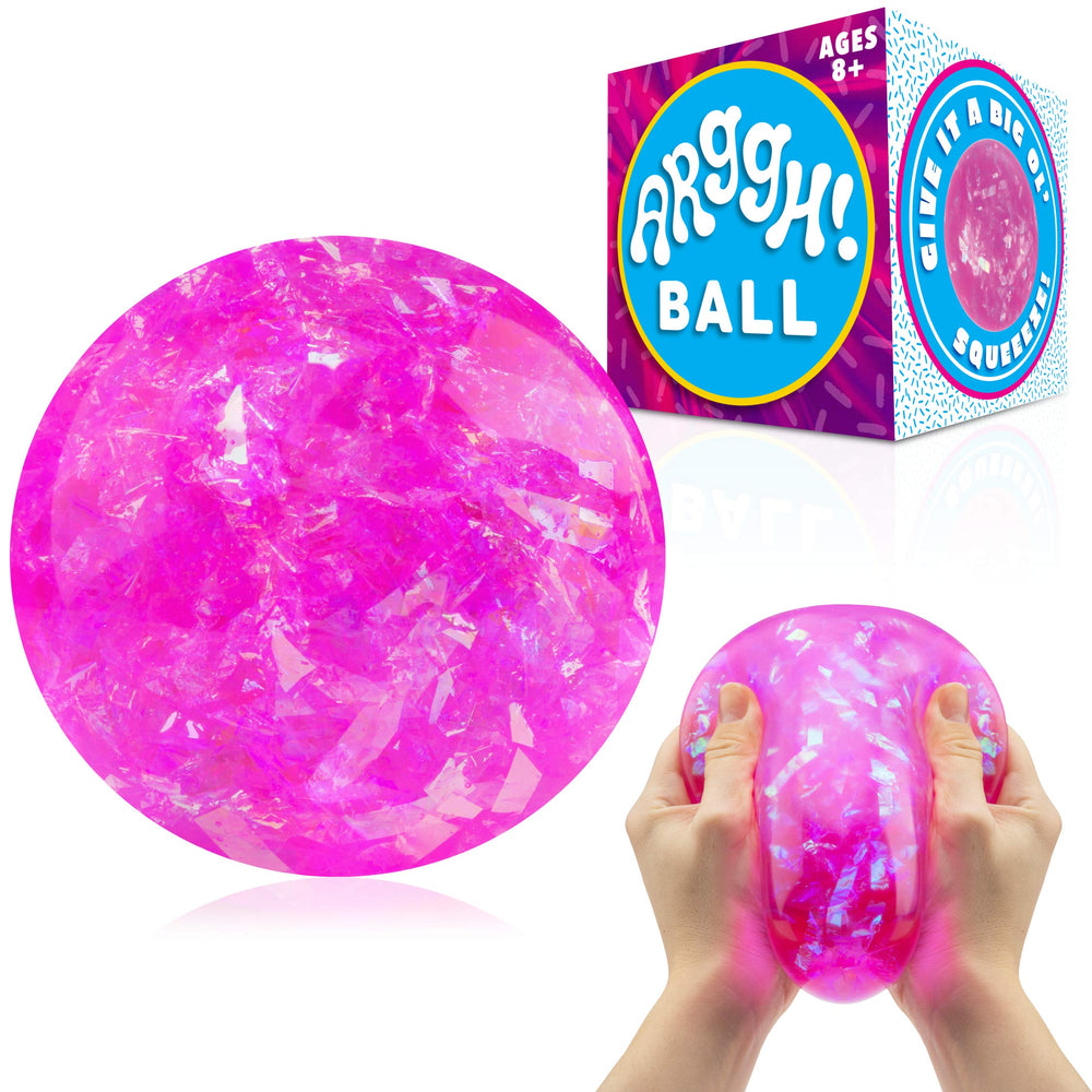 Power Your Fun Arggh glitter stress ball pink close-up for stress relief and fidget therapy