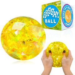 Power Your Fun Arggh glitter stress ball in yellow for tactile relief during study.