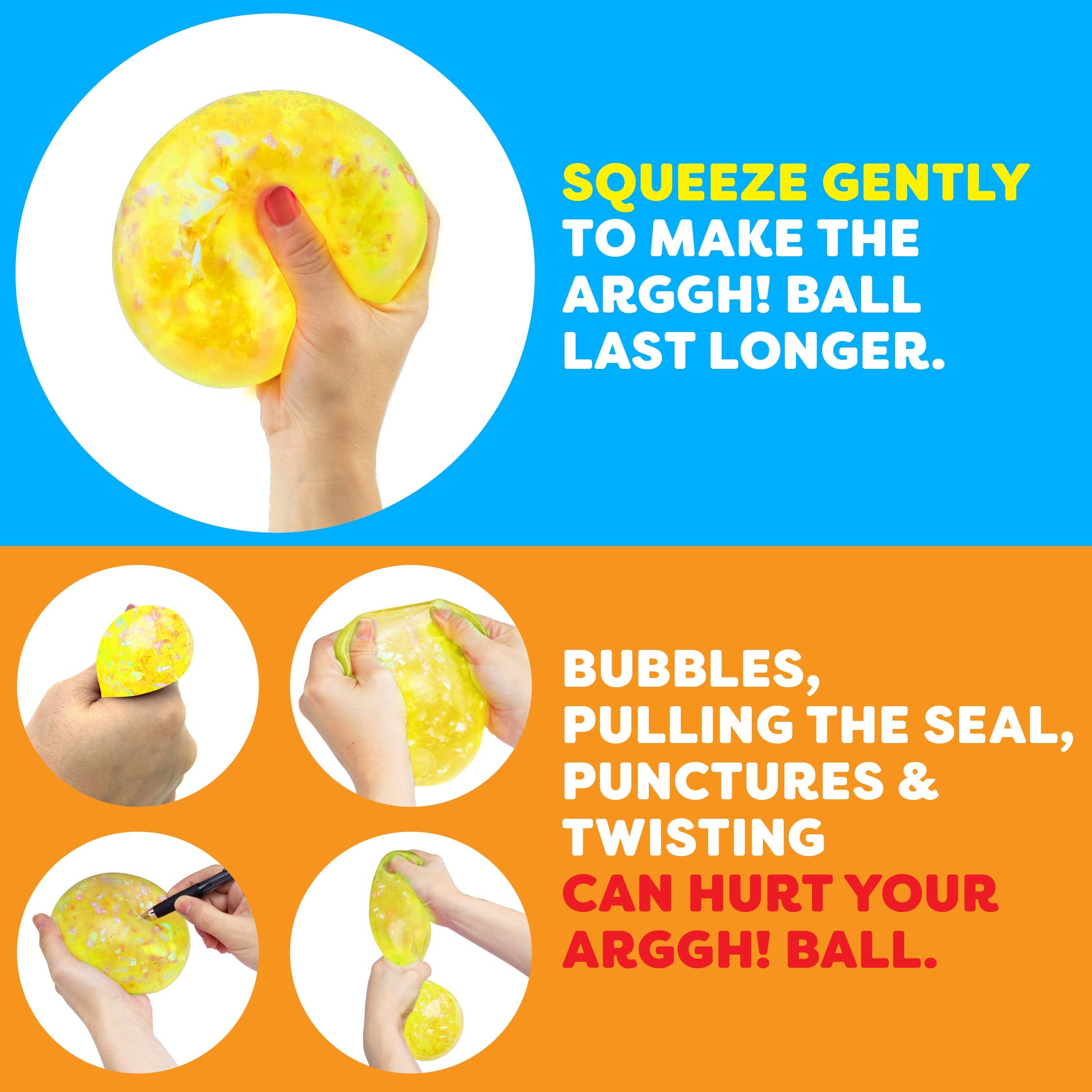 Non-toxic squishy toy designed for safe play with foil glitter.