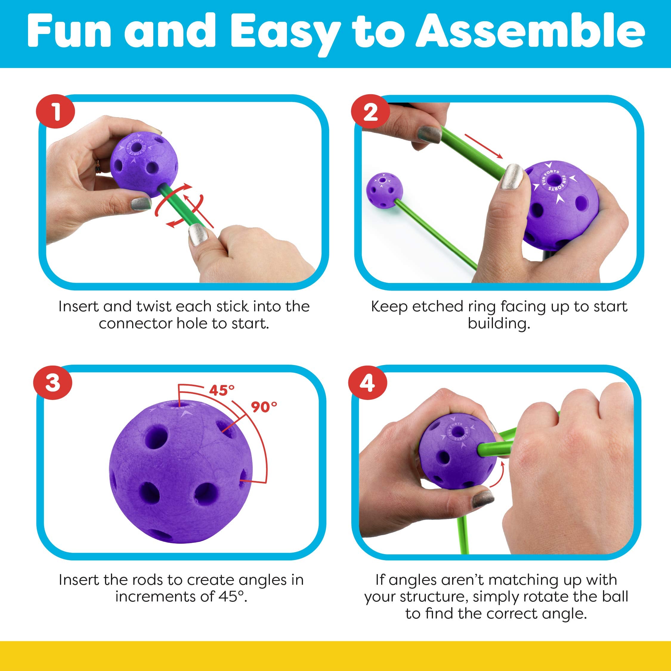 Kids assembling a fort indoors with the Power Your Fun Fun Forts kit