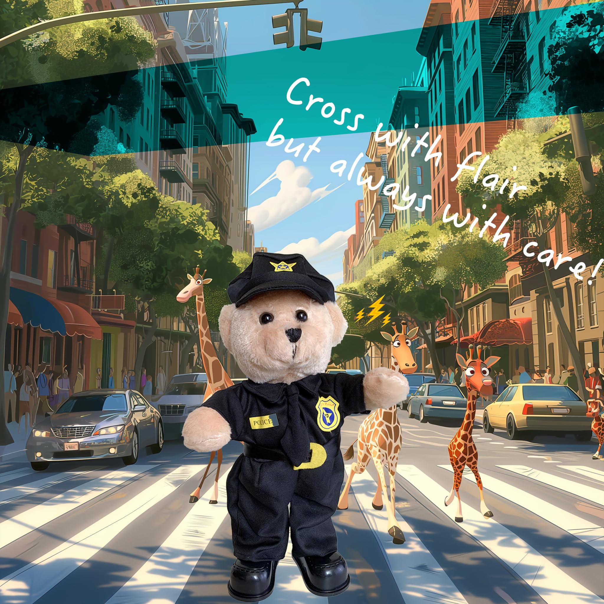PowerPals teddy bear in police uniform ideal for imaginative play.