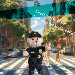 PowerPals teddy bear in police uniform ideal for imaginative play.