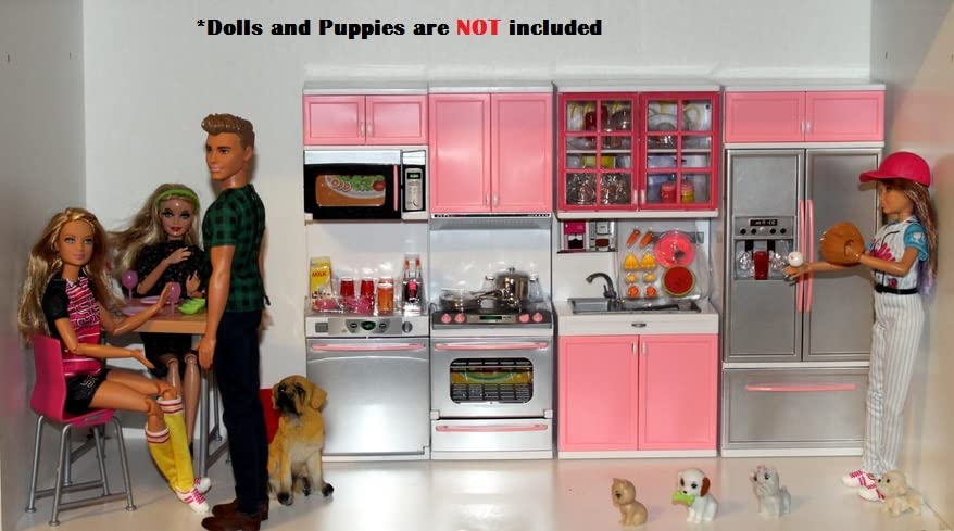 PowerTRC Doll Kitchen Play Set cabinet open supports organized play and accessible toy storage.