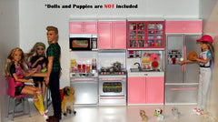 PowerTRC Doll Kitchen Play Set cabinet open supports organized play and accessible toy storage.