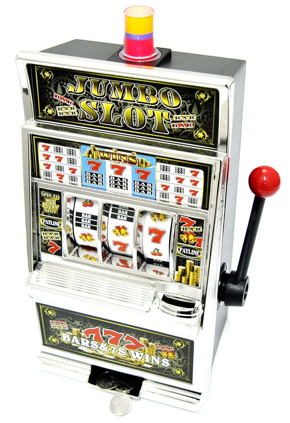 PowerTRC Jumbo Slot Bank front view with glowing lights for home casino fun