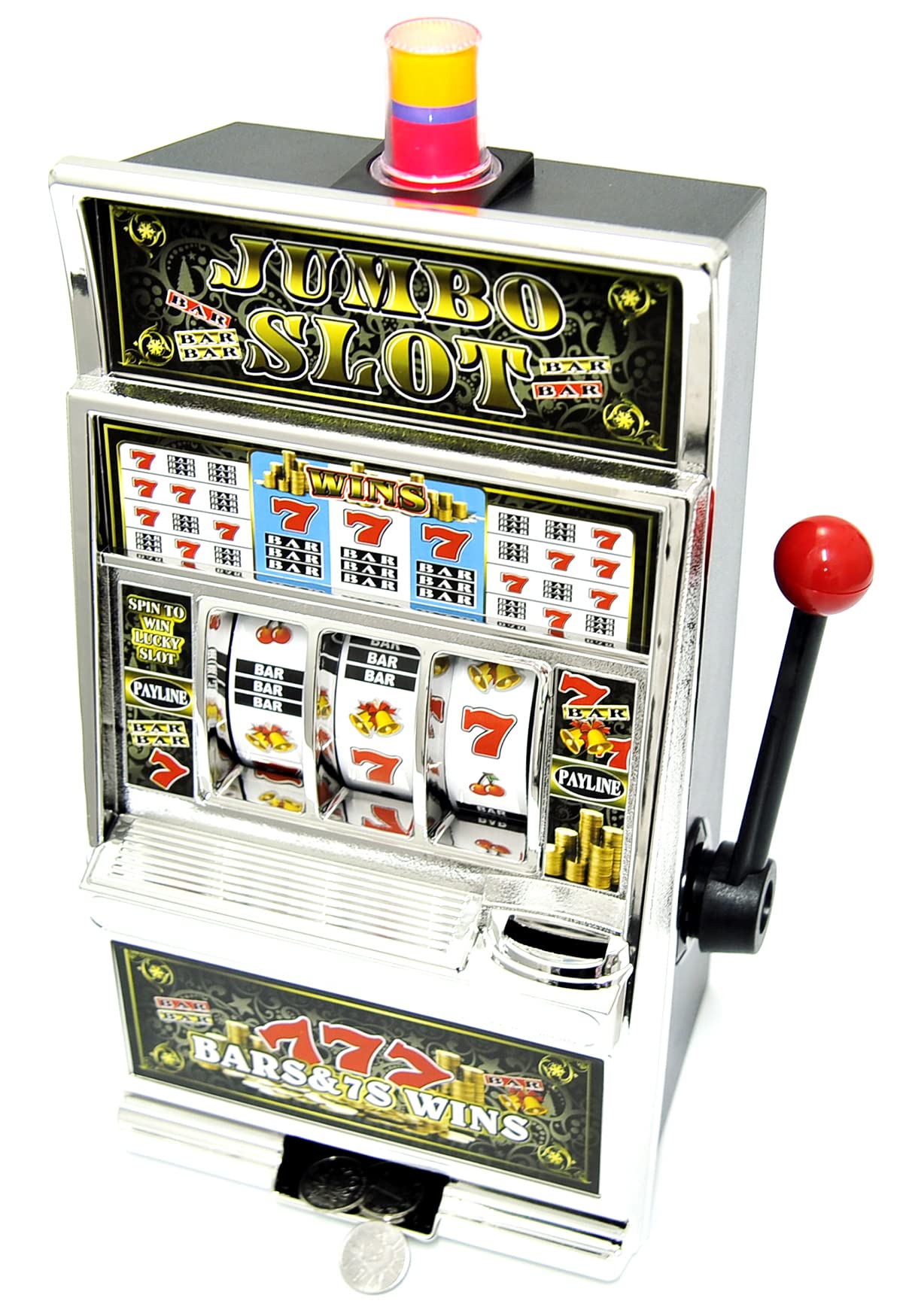 PowerTRC Jumbo Slot Bank front view with glowing lights for home casino fun