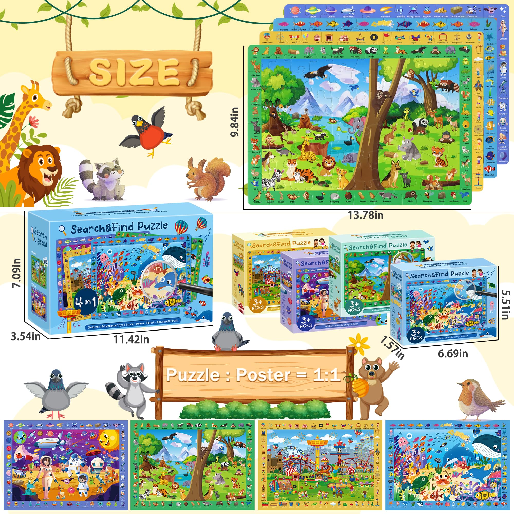Powza 60-piece puzzle close-up shows sturdy pieces for little hands.