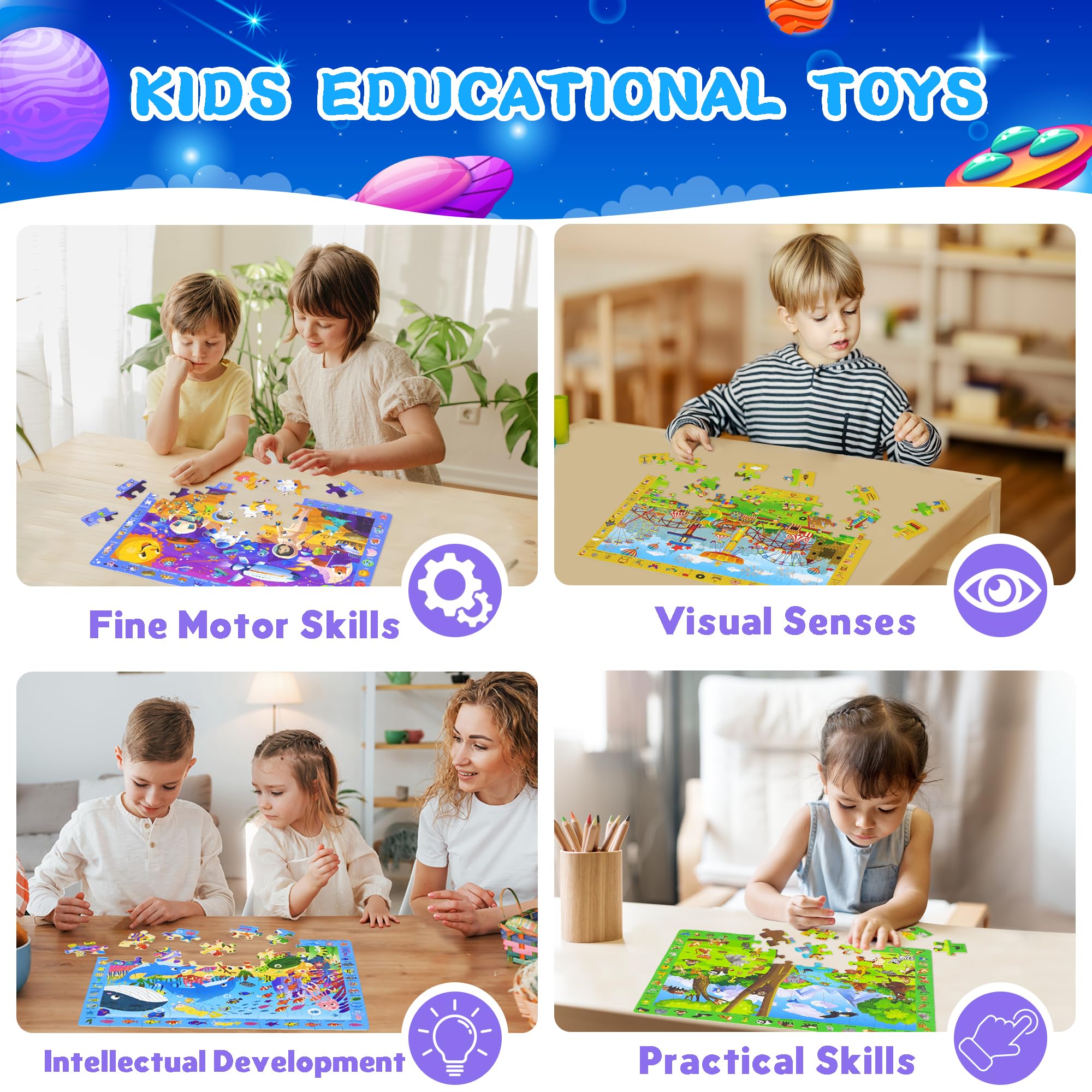 Powza amusement park puzzle scene supports problem-solving during family time.